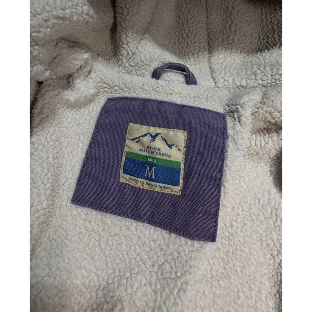 Blue Mountain Lined Full Zip Hooded Workwear Canvas Purple Sherpa Kids Medium‎